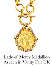 ONLY 2 LEFT!!! Lady of Mercy or “Virgen de la MISERICORDIA” Medallion Pendant with Pearl & CZ ✨Designed from an Antique Medallion circa 1932 Engraving on the Back✨ ISABELA Chain Short with Pave Toggle✨ CHOOSE LENGTH Necklace 18” or 20”