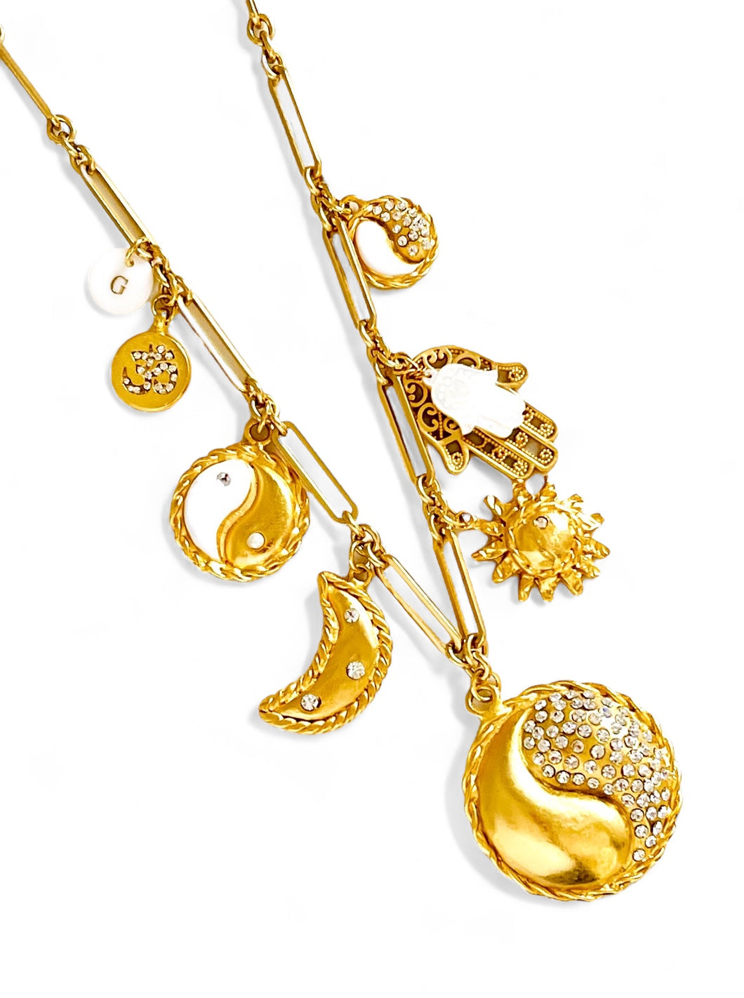 ONLY 2 LEFT!!! Yin & Yang Pave Medallion ✨ Sun ☀️ & Moon 🌙  Hamsa 🪬 & Om 🕉️ Multi Charm & Initial✨ SOFIA Chain Long Necklace 30” Choose Initial Below ⬇️