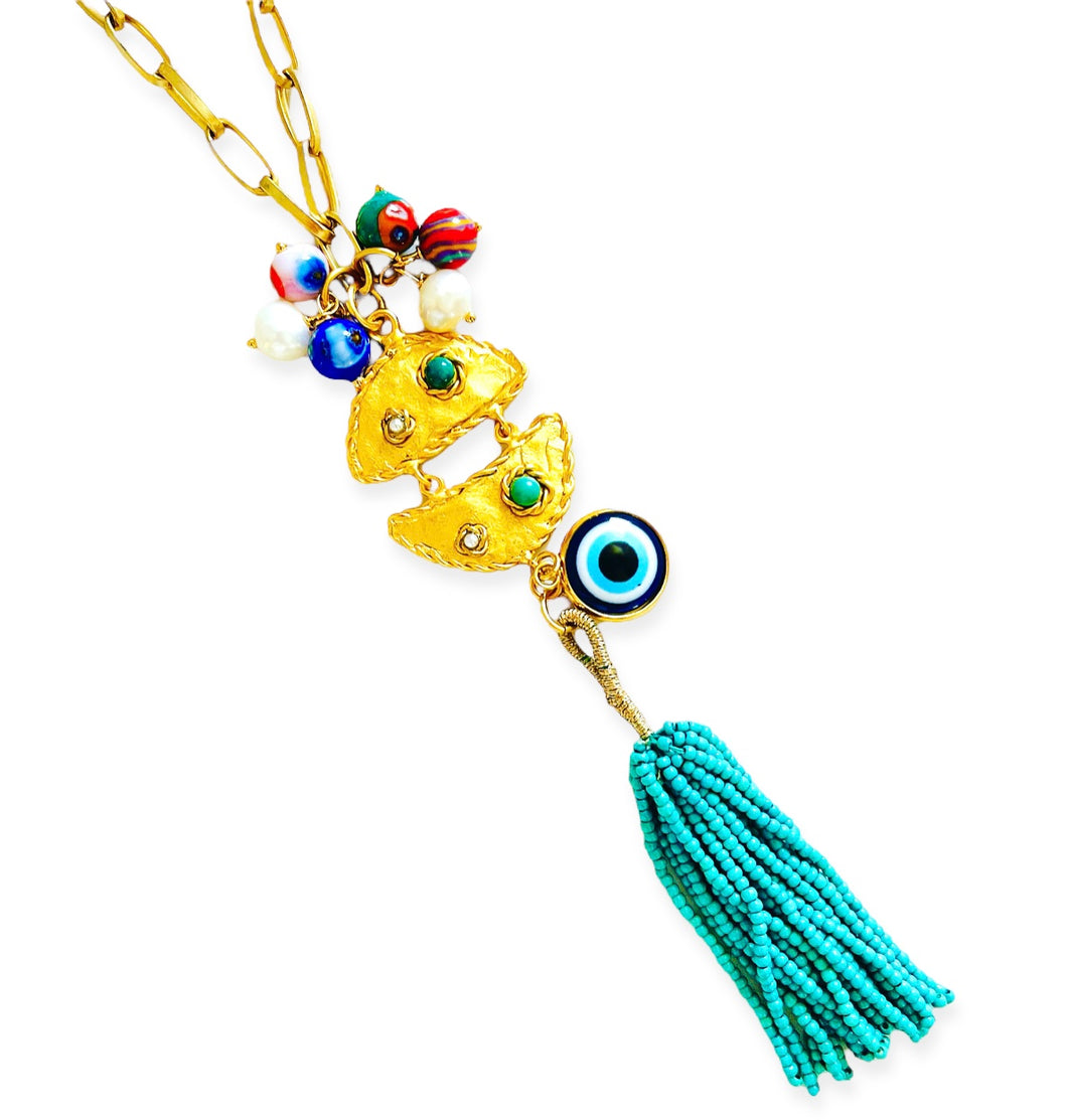 ONLY 1 LEFT!!! Pescao Dangle Tassel Cerulean Blue 🧿 with Murano Cluster