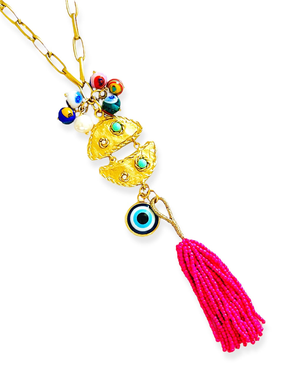 ONLY 1 LEFT!!! Pescao Dangle Tassel Magenta 🧿 with Murano Cluster