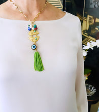 ONLY 1 LEFT!!! Pescao Dangle Tassel Lime 🧿 with Murano Cluster
