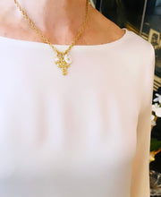 “Crucecita” with CAMILA Chain Cross in Pearl Pave with Signature Texture ✨Short Necklace 16”-18” ✨& FreshWater Shell Initial with Gold Lettering ✨ Choose Initial Below ⬇️