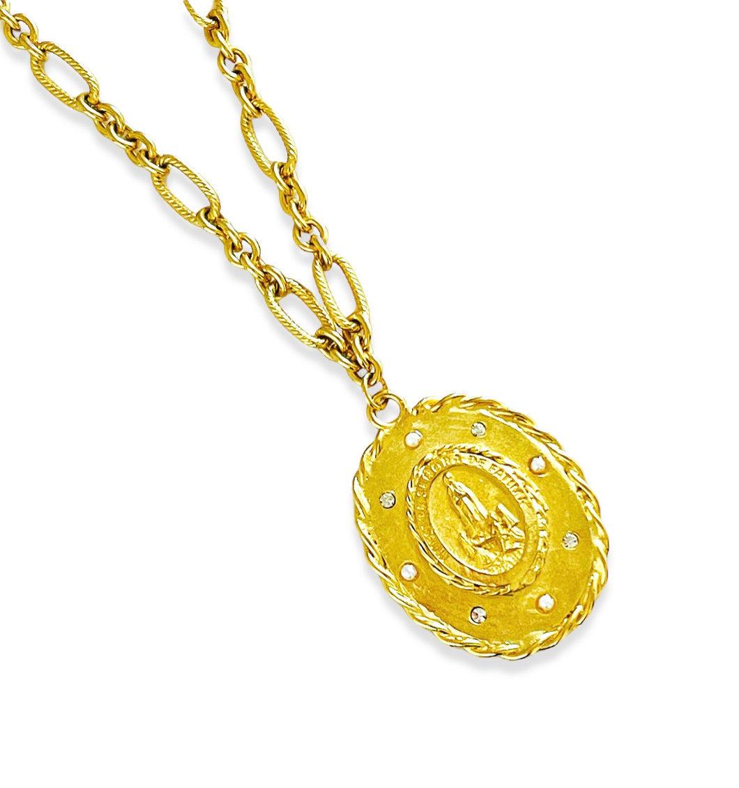 “ONLY 1 LEFT!!! Nstra Señora de Fatima” with REGINA Chain Pearl & CZ Pendant ✨Long Necklace 28”