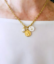 “Virgencita Niña” with CAMILA Chain ✨Short Necklace 16”-18”✨ & FreshWater Shell Initial with Gold Lettering ✨ Choose Initial Below ⬇️