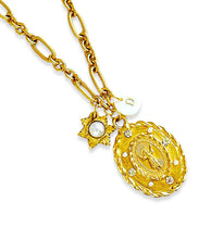 “Divino Niño” REGINA Chain with Pearls & CZ Pave ✨Short Necklace 16”-18”✨& FreshWater Shell Initial with Gold Lettering ✨ Choose Initial Below ⬇️