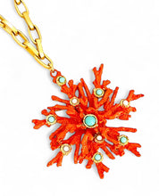 JUST ARRIVED!!! ✨ CORAL Enamel Snowflake Coral Like 🪸 with Turquoise Color & Pearl Cabochons ✨Statement Pendant Approx 3.5” ⭐️ Long Necklace 30”