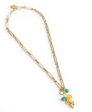 Concha 🐚 with Turquoise Color & Pearl Charms on Sofia Chain Short Necklace 20-22”