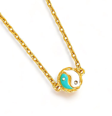 ONLY 1 LEFT!!! Mini Yin & Yang Side Turquoise & White Enamel with CZ & Pearl ✨ CAMILA Chain Short Necklace 16”-18”