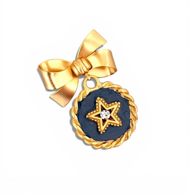 Star Cristal Bow Pin 🧷 with Blue Gray Enamel Hand Painted 🎨