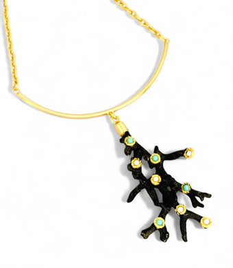 JUST ARRIVED!!! ✨ BLACK 🪸 Coral Like 🪸Branch Statement Pendant Approx 4” in GOLD ⭐️ Short Mid-Length Necklace 20-23”