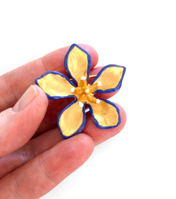 Flor de Guayacan Brooch 🧷 & Pendant 2 in 1 can be worn both ways, pendant part hides to the back 🎨 with hand painted enamel details, Designed in Puerto Rico