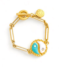 ONLY 2 LEFT!!! Yin & Yang Enamel Turquoise & White Bracelet ✨ SOFIA Chain Toggle Bracelet✨Choose Bracelet Size Below ⬇️