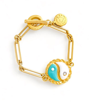 ONLY 1 LEFT!!! Yin & Yang Enamel Turquoise & White Bracelet ✨ SOFIA Chain Toggle Bracelet✨Choose Bracelet Size Below ⬇️