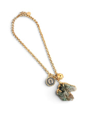 Horse Head Carved Indian Agate Carved Stone with Gray Enamel Sphere Dot Charm & Horse Shoe Charm on Estefania Chain Short Necklace 20”-22”