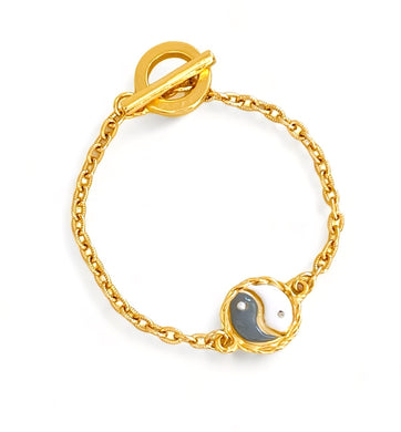 ONLY 2 LEFT!!! Mini Yin & Yang Enamel Gray & White Bracelet ✨ CAMILA Chain Toggle Bracelet✨Choose Bracelet Size Below ⬇️