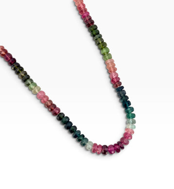Watermelon 🍉 Tourmaline Rondelle Hand Knotted Necklace Short 20”-22” with Gold 14K Vermeil Closure