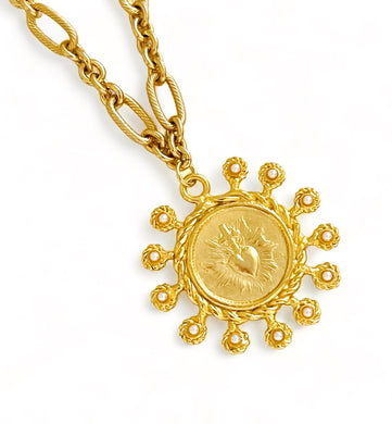Sagrado Corazon Pearl Rays with REGINA Chain Short Necklace 20”-22”