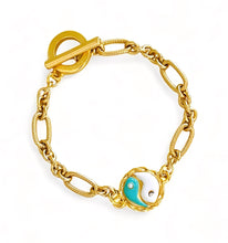 ONLY 2 LEFT!!! Mini Yin & Yang Enamel White & Turquoise Bracelet ✨ REGINA Chain Toggle Bracelet✨Choose Bracelet Size Below ⬇️