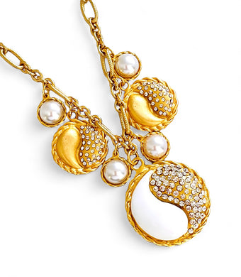 ONLY 2 LEFT!!! Yin & Yang White Enamel & Pave Medallion Multi Charm Statement✨ REGINA Chain Short Necklace 18”-20”