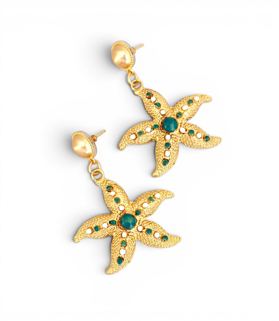 Starfish 🐚 Turquoise & White Enamel Earrings with Post