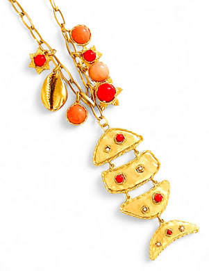 SOLD OUT!!! PEZ 🐟 Dangle Coral-Like Color 🪸Coral Charms☀️ LIA Chain Long Necklace 30”