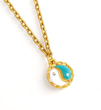 ONLY 2 LEFT!!! Mini Yin & Yang Turquoise & White Enamel with CZ & Pearl ✨ CAMILA Chain Short Necklace 16”-18”