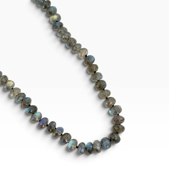 Labradorite Rondelle Hand Knotted Necklace Short 20”-22” with Gold 14K Vermeil Closure