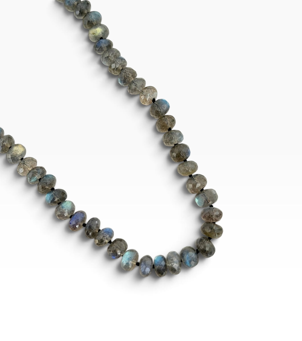 Labradorite Rondelle Hand Knotted Necklace Short 20”-22” with Gold 14K Vermeil Closure