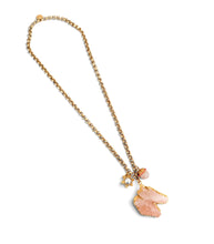 Rose Quartz Carvec Horse Head with Charms on Estefania Chain Long 30”