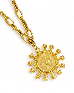 Sagrado Corazon Pearl Rays with REGINA Chain Long Necklace 30”