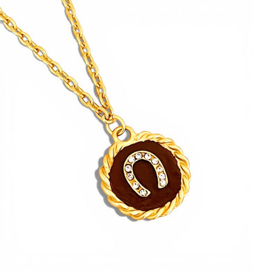 Heradura with Pave & Maroon Hand Painted Enamel 🎨 Short Necklace on Camila Chain