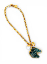 Blue Apatite for Manifestation 🐴 Carved Horse Stone with Jade Charms on Estefania Short Necklace (adj)