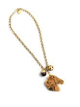 Horse Head Carved Picture Jasper with Tiger Eye & Sphere Dot Charm in Maroon on Estefania Chain Short Necklace 20”-22”