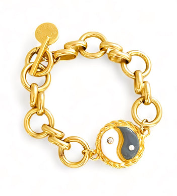 ONLY 2 LEFT!!! Yin & Yang Enamel Gray & White Bracelet ✨ ISABELA Chain Toggle Bracelet✨Choose Bracelet Size Below ⬇️