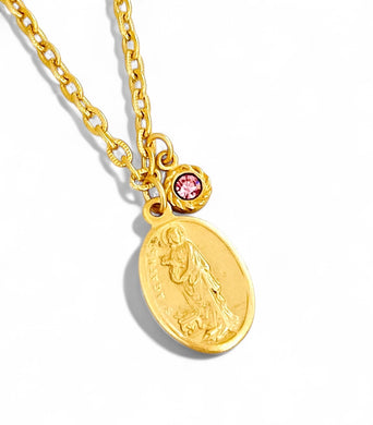 NEW!!! Santa Agatha ✨ Patron Saint of Breast Cancer 💗 Medium Oval Charm with Rose Crystal ✨CAMILA Chain✨Short Necklace 18”-20”✨