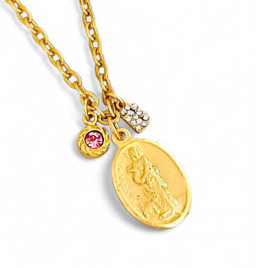 NEW!!! Santa Agatha ✨ Patron Saint of Breast Cancer 💗 Medium Oval Charm with Rose Crystal ✨CAMILA Chain✨Short Necklace 18”-20”✨ Choose Initial Below ⬇️