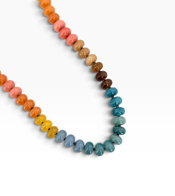 Rainbow 🌈 Agate Rondelle Hand Knotted Long Necklace 28”