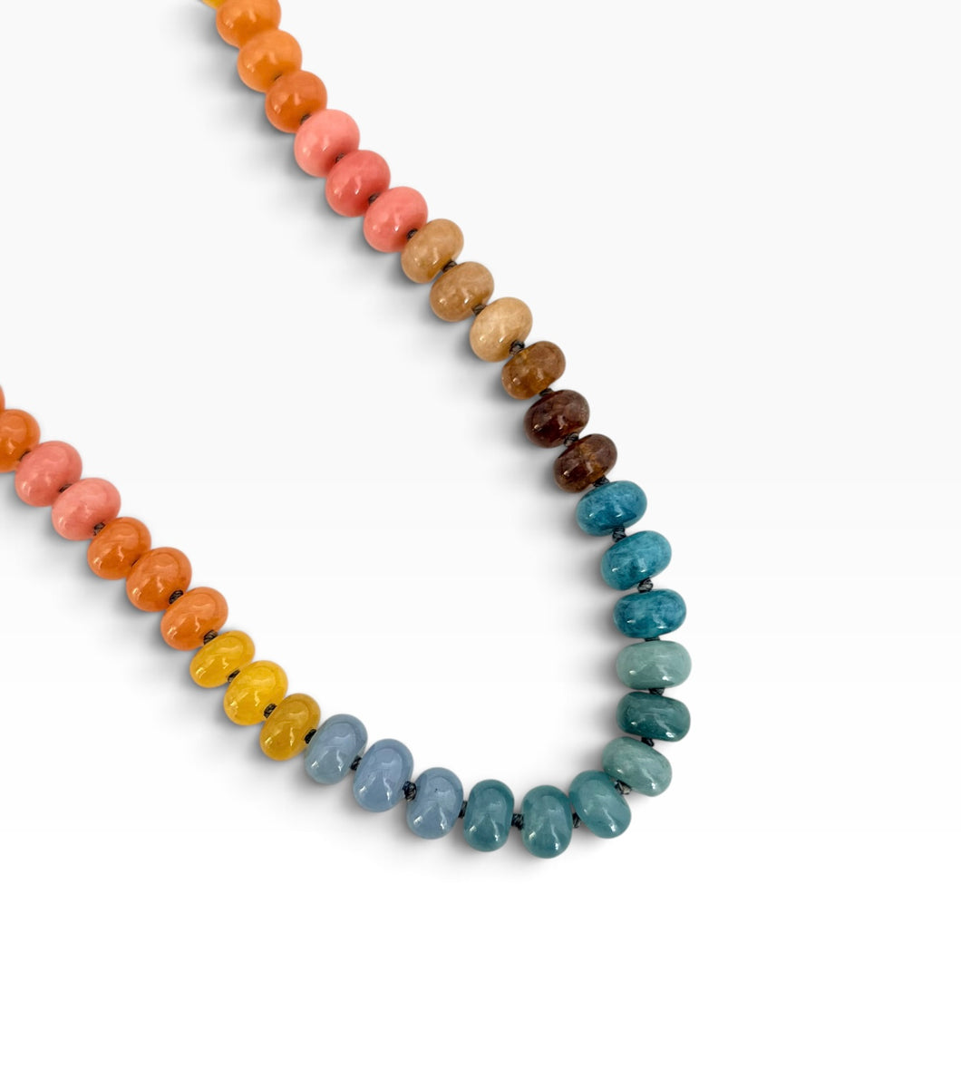 Rainbow 🌈 Agate Rondelle Hand Knotted Long Necklace 28”