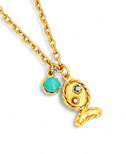 Pescaito Bubble 🫧 Fish Small Turquoise 🩵 Color ☀️ With Charm CAMILA Chain Short Necklace 16”-18”