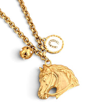 Horse Head with Sphere Dot Charm Pearl & Horseshoe on Estefania Chain Long Necklace 30” in