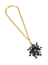 SOLD OUT!!! ✨ BLACK Enamel Snowflake Coral Like 🪸 with Turquoise Color & Pearl Cabochons ✨ Pendant Approx 3.5” ⭐️ Short Necklace 20-23”