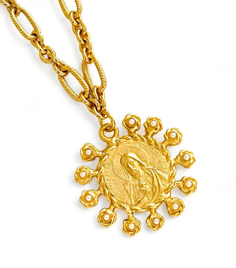 Sagrado CORAZÓN de Jesus ❤️ Medalla Charm Escapulario, with La Providencia, with Pearls Rays ✨ REGINA Chain Long Necklace 30”