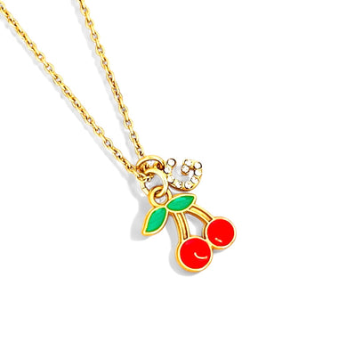 CHERRIES 🍒 w/ Mini PAVE Initial on Thin MIA Chain 16” Adj to 18” ✨ Choose Initial ⬇️