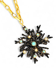 SOLD OUT!!! ✨ BLACK Enamel Snowflake Coral Like 🪸 with Turquoise Color & Pearl Cabochons ✨ Pendant Approx 3.5” ⭐️ Long Necklace 30”