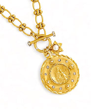 NEW! ONLY 1 LEFT!!! Virgen de Del CARMEN Medallion with VICTORIA Chain Pearl & CZ Pendant w/ Pearl Charm ✨SHORT Toggle Necklace 20”
