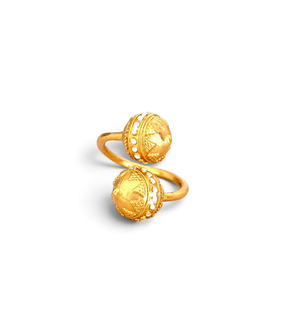 Double Sphere with white enamel RING Adjustable to Size