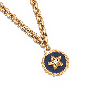 Star with Cristal & BlueGray Hand Painted Enamel 🎨 Short Necklace on Estefania Chain