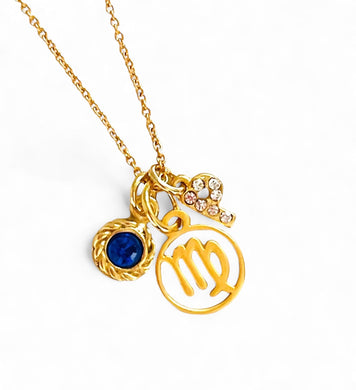 VIRGO ♍️ Mini Symbol with Birthstone & Initial on Thin MIA Chain 16” Adj to 18” ✨ Choose Birthstone & Pave Initial ⬇️