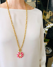 ONLY 2 LEFT!!! Daisy Flower with Magenta & Pink Enamel with Pearl Center ✨ VALENTINA Chain Long Necklace 30”