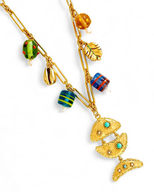 ONLY 1 LEFT!!! PESCARE 🐠 Turquesa Color with Multi Charm & Fun Glass Beads ☀️ SOFIA Chain Short Necklace